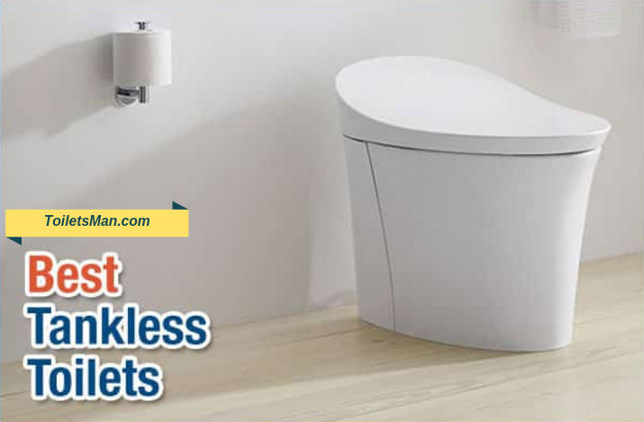 Tankless toilet in bathroom